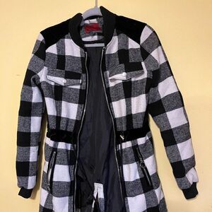 Celsius Premium Plaid Long Sleeve Pockets Full Zip Jacket Coat Black Small